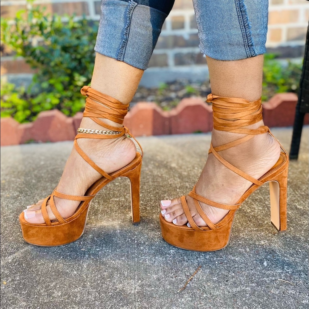 🍃🍂Hailey🍂🍃 Brown Platform Strappy Heels